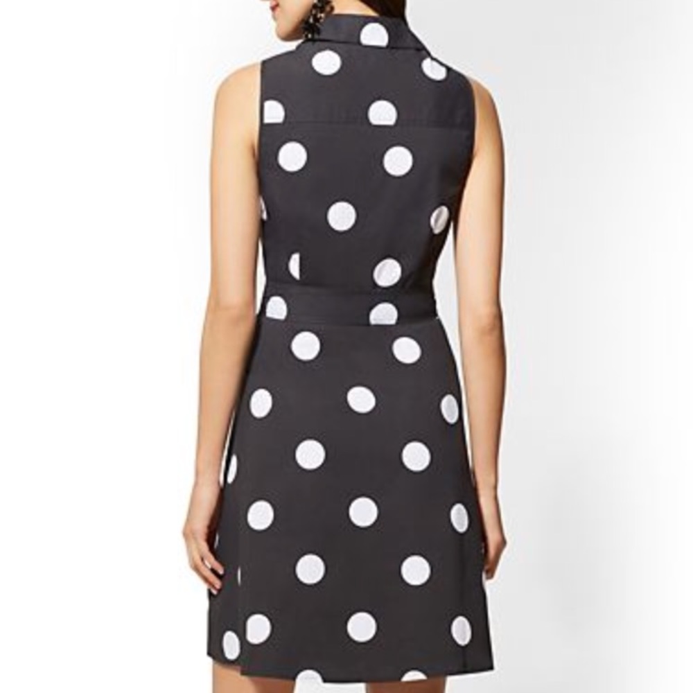 NY & Co Black Dot Print Poplin Fit & Flare Dress, S - Picture 2 of 8